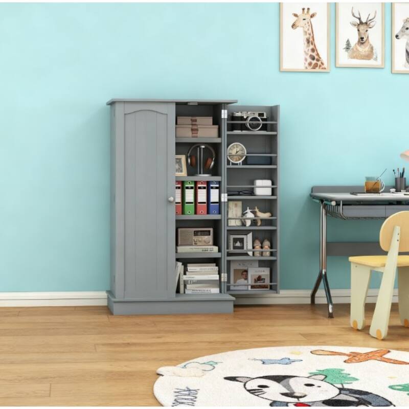 5-Tier Adjustable Storage Pantry Cabinet with Door Shelves and Double Doors