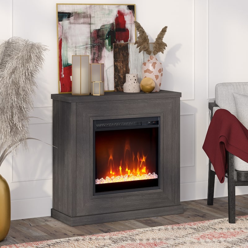 Santos 30" Wide Mantel Fireplace with Crystal Fireplace Insert - Charcoal Gray