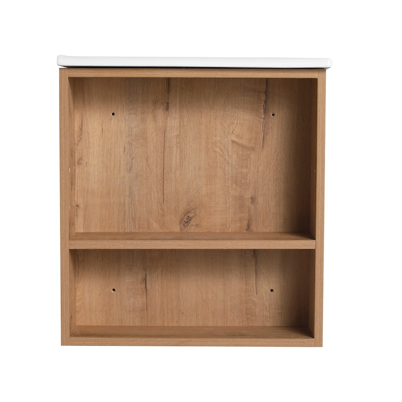36 Inch Wall-Mounted Bathroom Vanity Base with Soft-Close Drawers, Adjustable Side Shelf and Angled Edge Handles