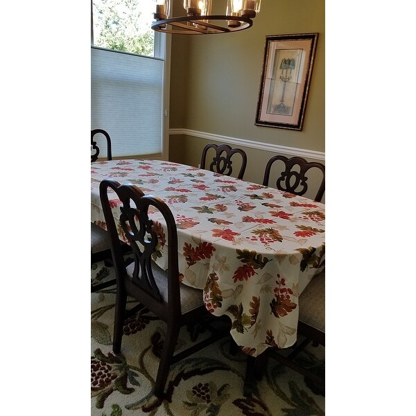 Autumn Round Tablecloth 70 inch Fall Leaves Brick Red Damask Pattern 