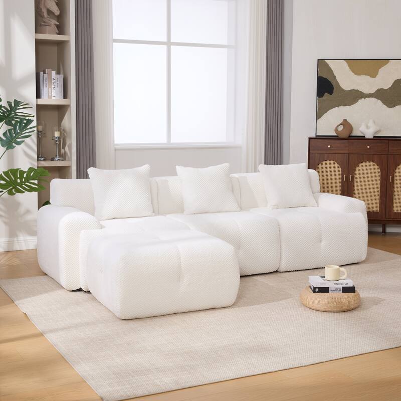 104"W Modern Upholstered Sectional Sofa with 3 Pillows and Ottoman