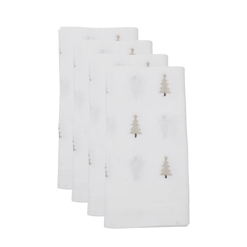 Embroidered Christmas Tree Napkins (Set of 4) - Scattered Holiday Tree Motif for Festive Tables, 20"x20"