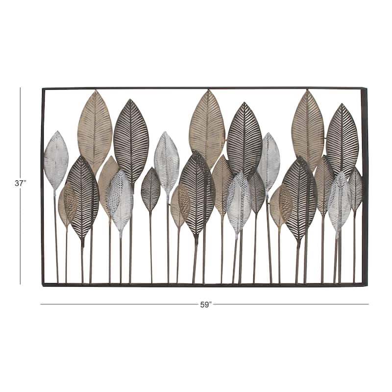 Metal Leaf Tall Cut-Out Home Wall Decor with Intricate Laser Cut Designs - Gray or Bronze - Roche River Decor