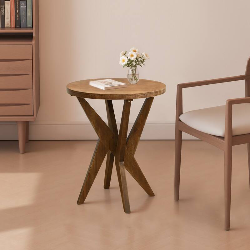 Round Solid Wood Coffee Table - White - Single