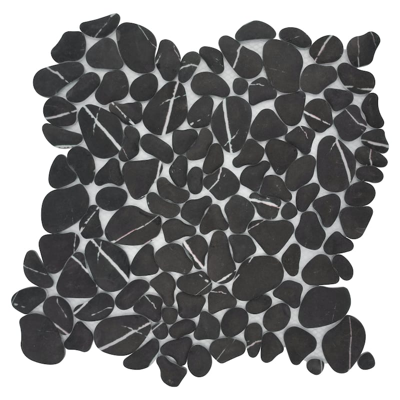 12"×12" Pebble Glass Mosaic Wall Tile（10 sheets/10sqft） - Black Marquina