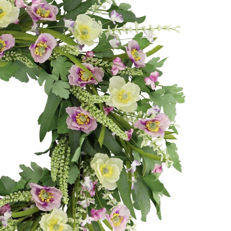 Poppy Floral Artificial Spring Wreath - 24" - Yellow and Purple