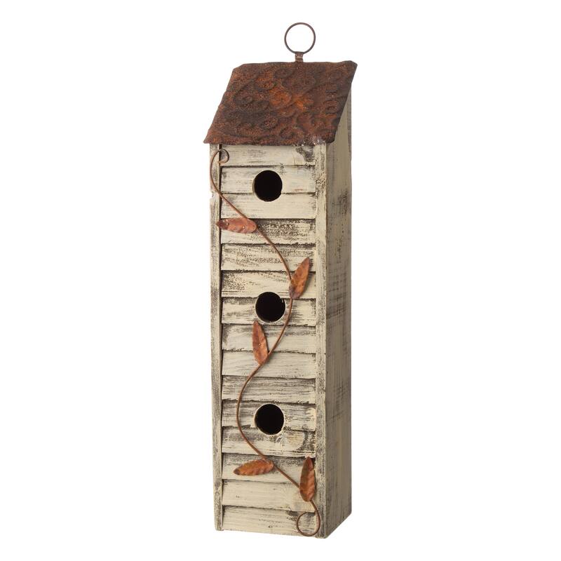 Glitzhome Hanging Distressed Solid Wood Birdhouse - Off-White