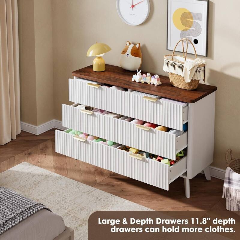 Modern Fluted 6 Drawers Dresser TV Stand for Living Room, Bedroom