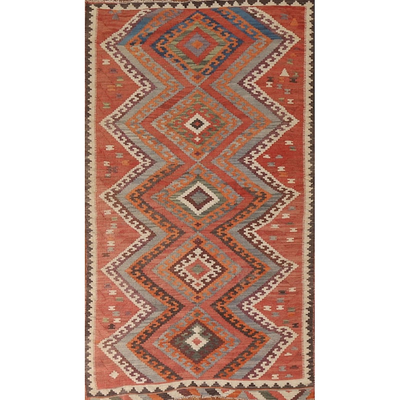 Flatweave Vegetable Dye Kilim Qashqai Persian Antique Rug - 4'11"x 8'10"