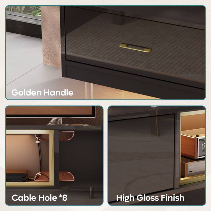 High Gloss LED TV Stands Modern Entertainment Center for 85" TV with Drawer - 80 inches