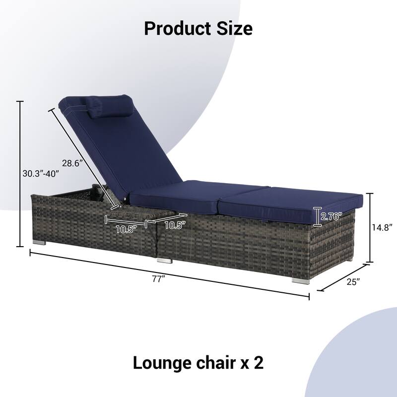 Outdoor Chaise Lounge Chair Set of 2 with Cushions and Adjustable Backrest – PE Rattan Recliners for Patio, Poolside, Garden
