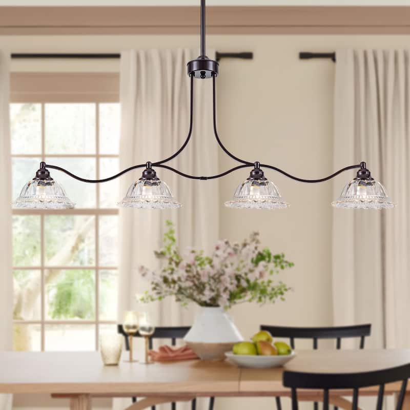 Starsky 4-Light Unique Flower-Shaped Crystal Glass Unique Oil Rubbed Bronze Kitchen Island Pendant - Oil Rubbed Bronze