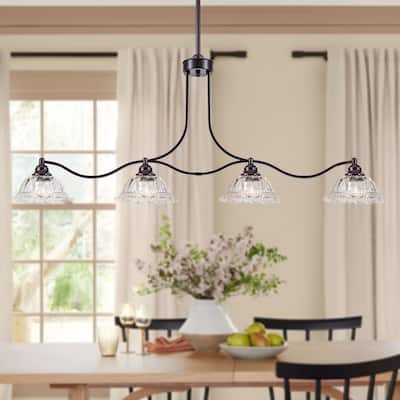 Starsky 4-Light Unique Flower-Shaped Crystal Glass Unique Oil Rubbed Bronze Kitchen Island Pendant