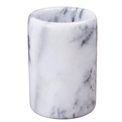 Creative Home Spa Collection White Marble Tumbler, Toothbrush Holder, Makeup Brush Organizer