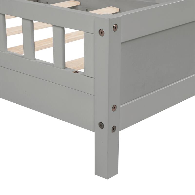 Twin Size Pine Bed w/ Bookcase Headboard ,LED Sensor Light, Guardrails