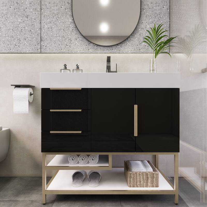 Noble 36" Free Standing Vanity (L Drawer) with Reinforced Acrylic Sink - 36" Width