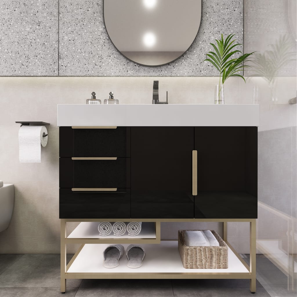 Noble 36" Free Standing Vanity (L Drawer) with Reinforced Acrylic Sink - 36" Width