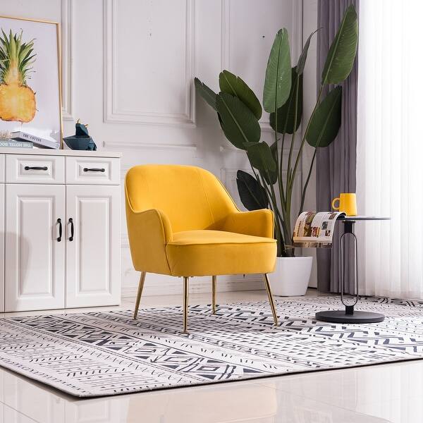 slide 2 of 7, Moda Modern Soft Velvet Material Yellow Ergonomics Accent Chair