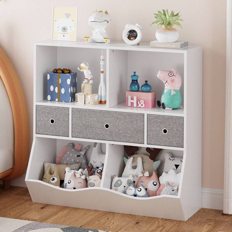 Multifunctional Bookshelf with 3 Drawers and Toy Storage Chest - N/A
