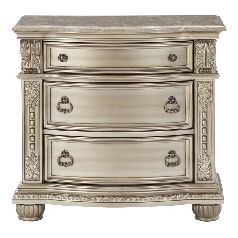 European Design 1pc Nightstand w Genuine Marble Top Traditional Bedroom Furniture