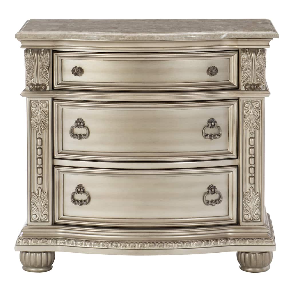 European Design 1pc Nightstand w Genuine Marble Top Traditional Bedroom Furniture