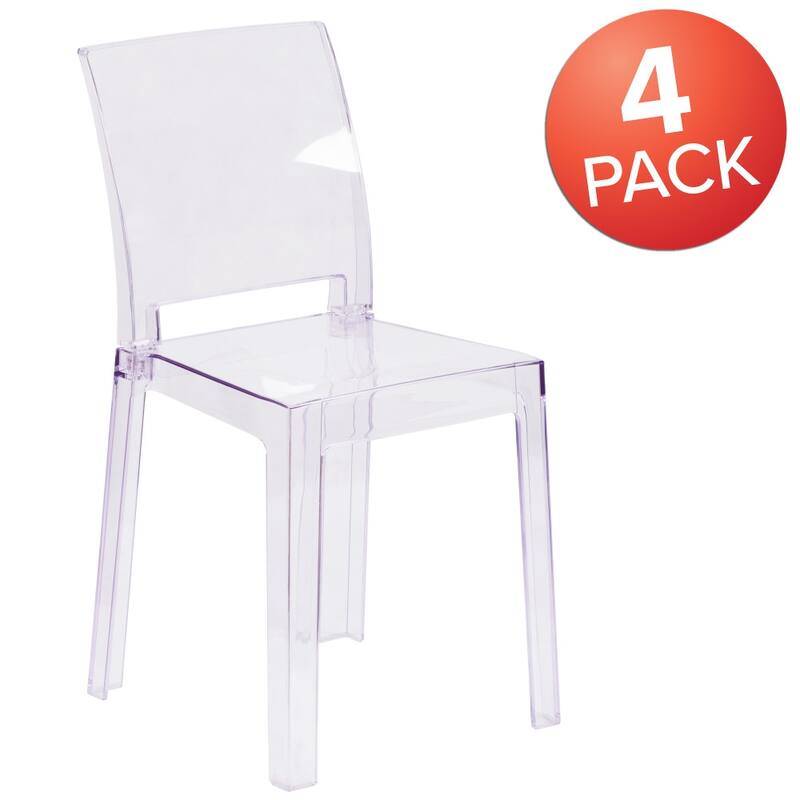 4 Pack Chair with Square Back in Transparent Crystal - Wedding Chairs