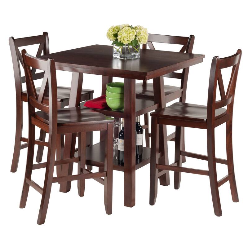 5-Piece Brown Contemporary Table with Back Counter Stools