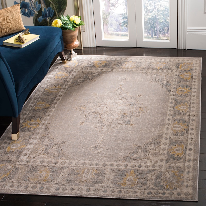 SAFAVIEH Montage Yackova Indoor/ Outdoor Waterproof Patio Backyard Rug - 4' x 6' - Grey/Gold