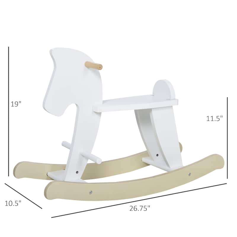 White Wooden Rocking Horse for Toddlers Ages 1 to 3 with Backrest and Safety Handles - 26.75" L x 10.5" W x 19" H