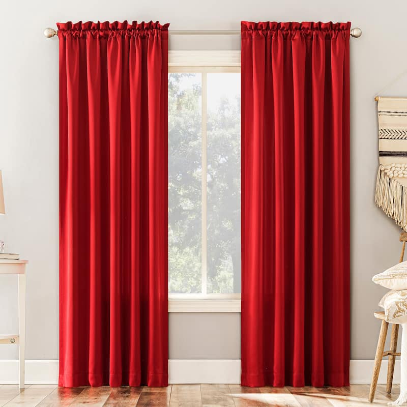 Porch & Den Inez Room Darkening Window Curtain Panel and Valance, Single Panel - 54 x 63 - Red