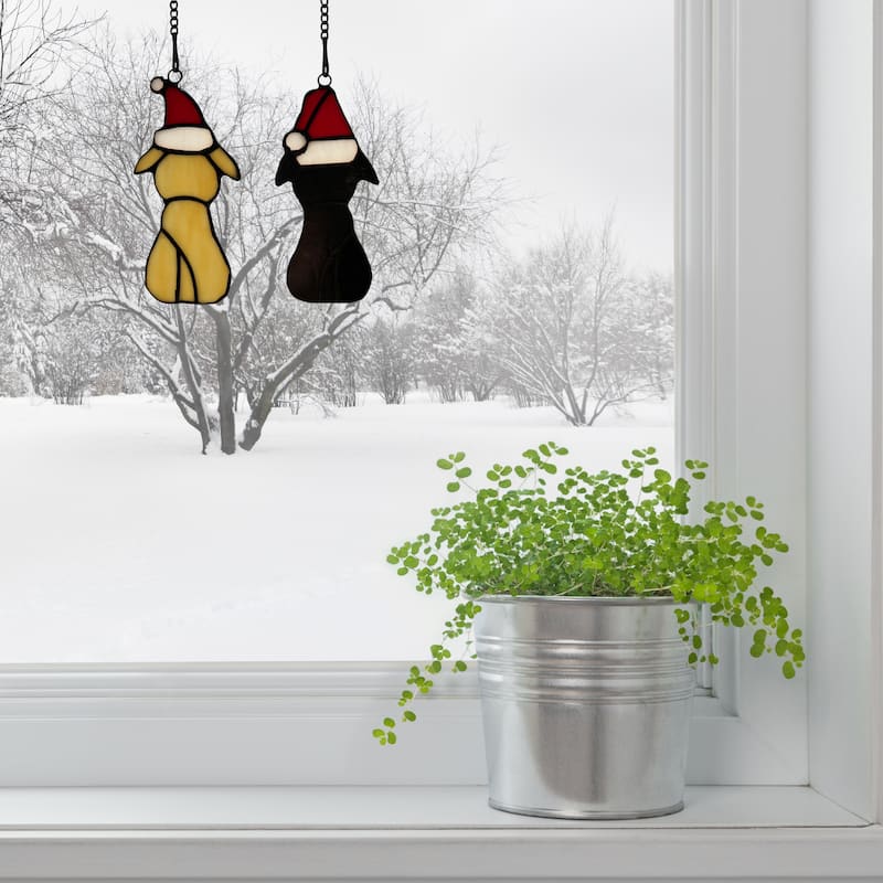 River of Goods Set of 2 "Precious Puppies" River of Goods Stained Glass Holiday Ornaments - 2.4" x 0.25" x 5.5"