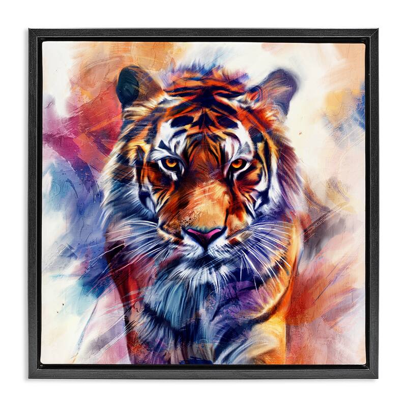 Stupell Fierce Vibrant Tiger Framed Floater Canvas Wall Art Design By Kim Allen - 18 x 18 - Black