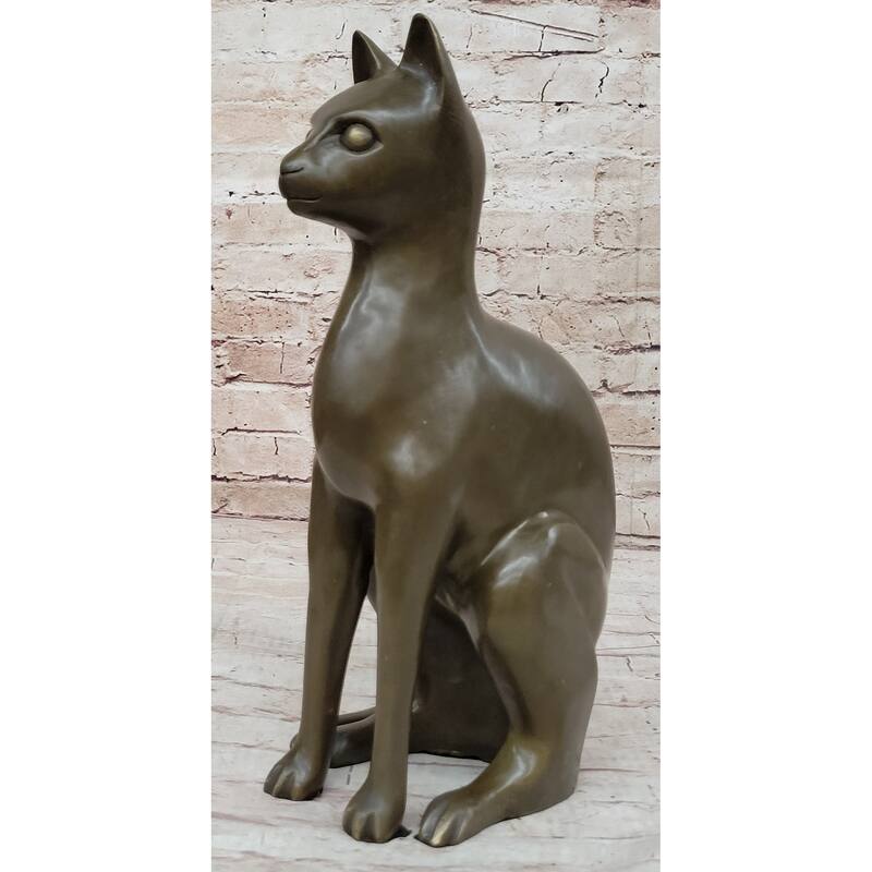 Hot Cast Bronze Metal Sitting Imitative Cat Sculpture Statue Figure Feline Collectible Art