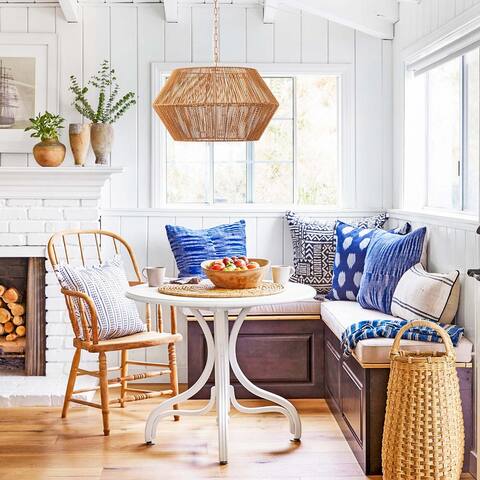 4-light Natural Hemp Rope Pendant 24" Shade Woven Geometric Kitchen Island Light - 23.62"W x 15.75"H
