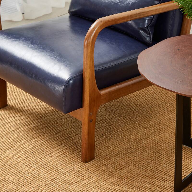 Glitzhome 30.75"H Mid-Century PU Leather Armchair with Ottoman Set