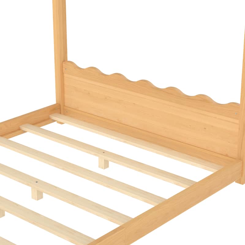 Queen/Full/Twin Solid Wood House Floor Bed, No Box Spring Needed