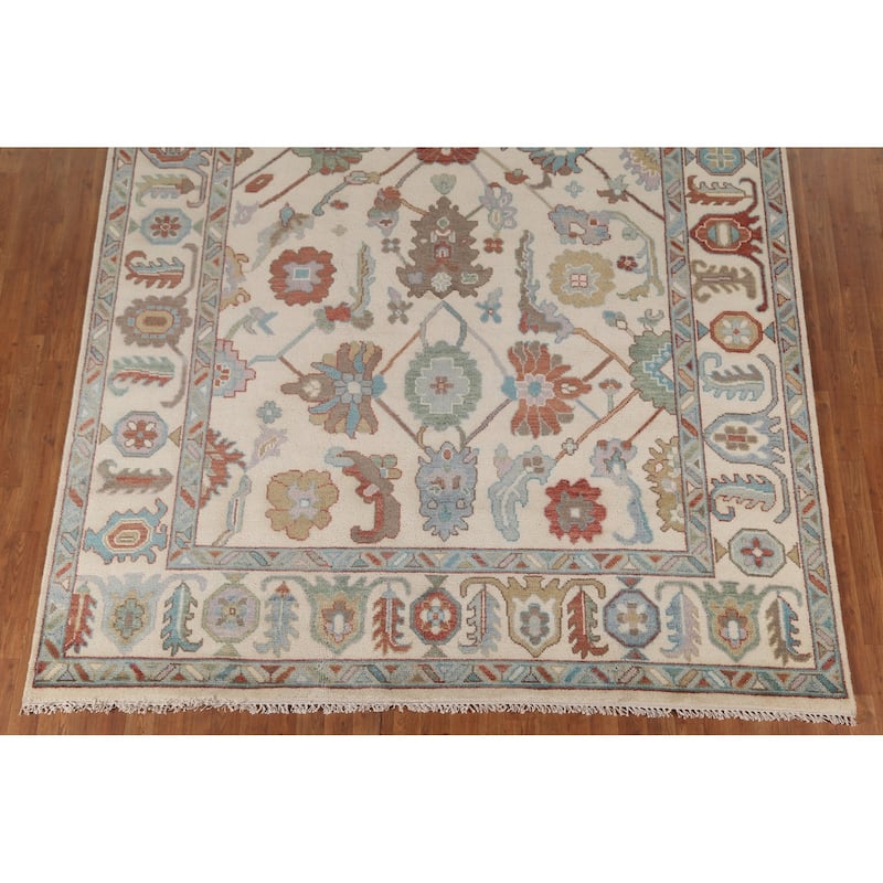 Oushak Oriental Area Rug Handmade Beige Wool Carpet - 8'0" x 9'10"