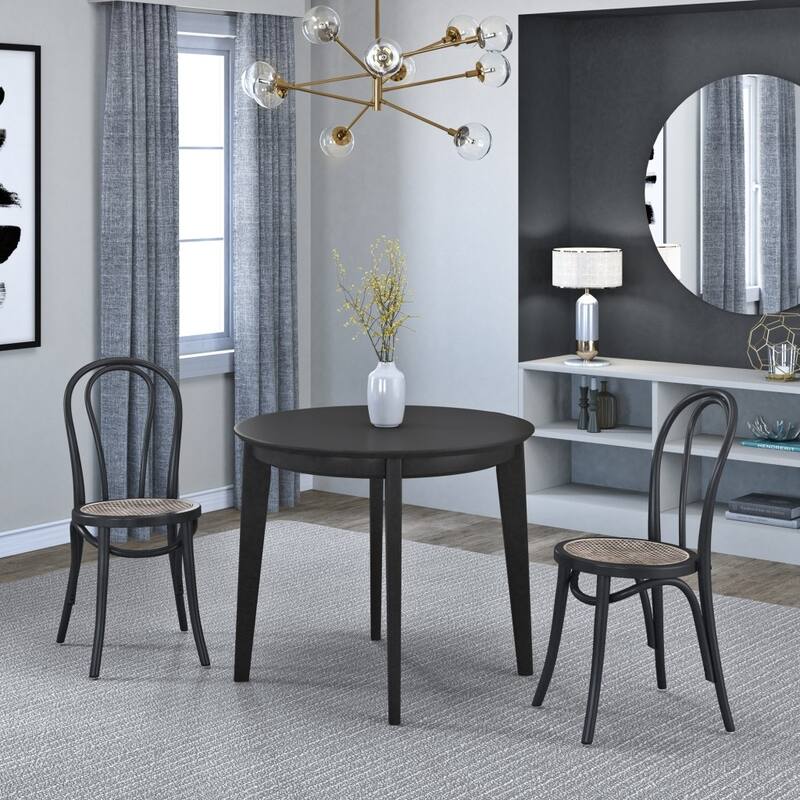 HomeRoots Set of Two Black and Natural Solid Wood And Rattan Curved Back Dining Side Chairs