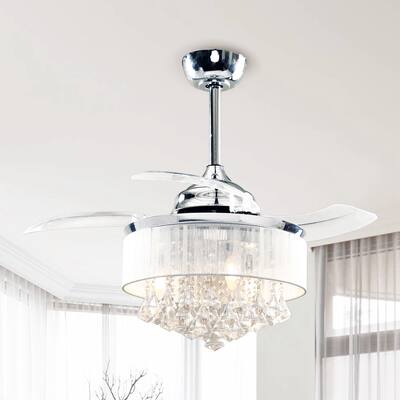 36-in Modern Glam Chrome 3-Blades Crystal Retractable Ceiling Fan with Remote - 36 Inches