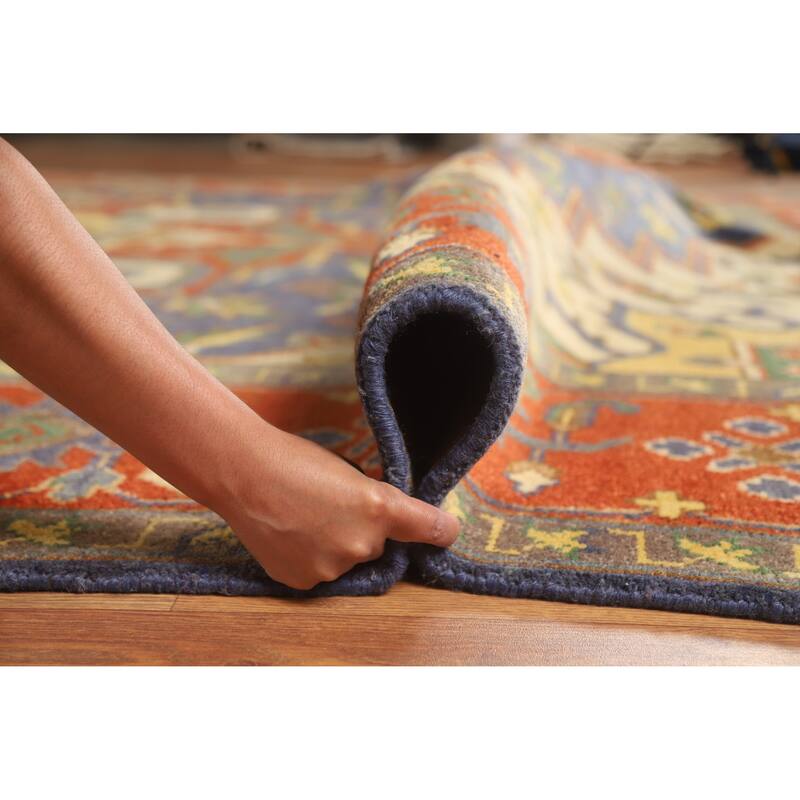 Hand Knotted Oriental 100% Wool Carpet Traditional Medallion Navy Blue & Blues Heriz (serapi) Area Rug - 14' 1'' X 9' 11''