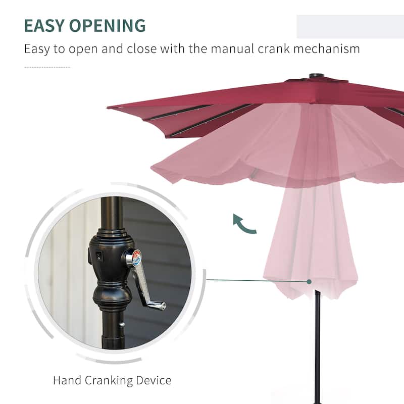 Outsunny 9-ft x 7-ft Square LED Patio Umbrella with Lights for Outdoors, Solar Umbrella