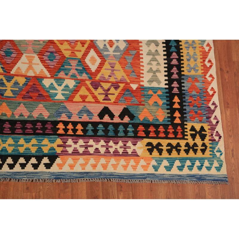 Geometric Kilim Reversible Area Rug Wool Carpet - 8'2"x 11'1"