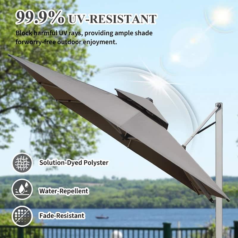 Aluminum Cantilever Tilt Patio Umbrella with Center Pole(Base Not Included)