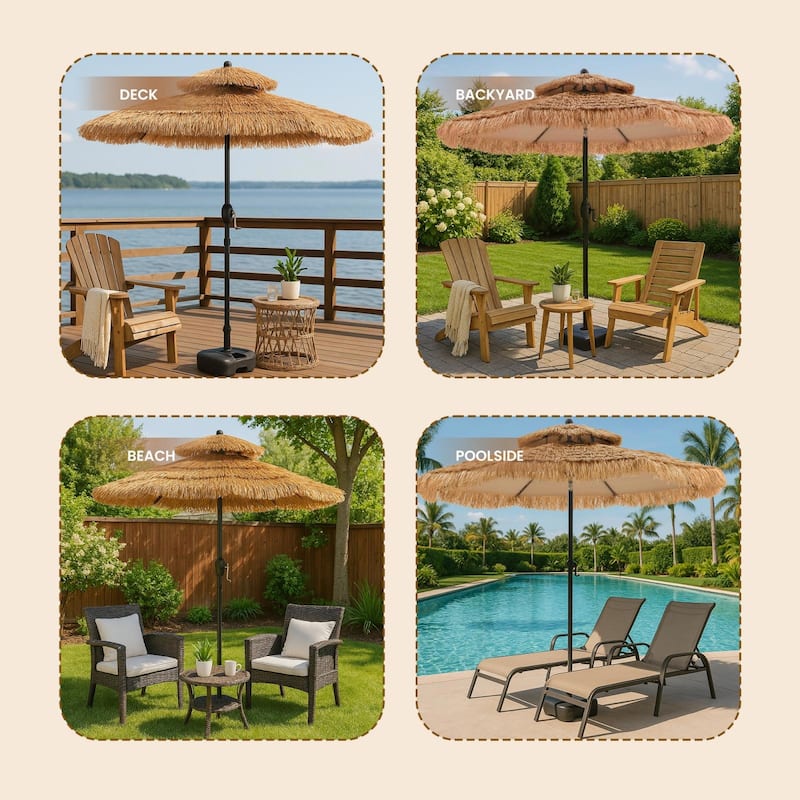 COSIEST 9FT/10FT Tiki Patio Umbrella,Adjustable Tilt,UV Resistant & Waterproof
