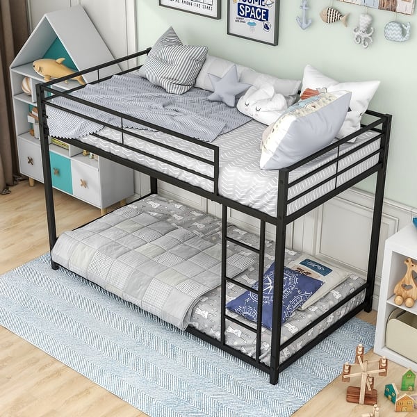 slide 2 of 16, Metal Bunk Bed with Ladder and Guardrails, Heavy Duty Bunk Bed Frame Black - Twin