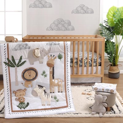 The Peanutshell Organic Cotton Crib Bedding Set for Baby Boys or Girls, Safari Serenity, 4 Pieces