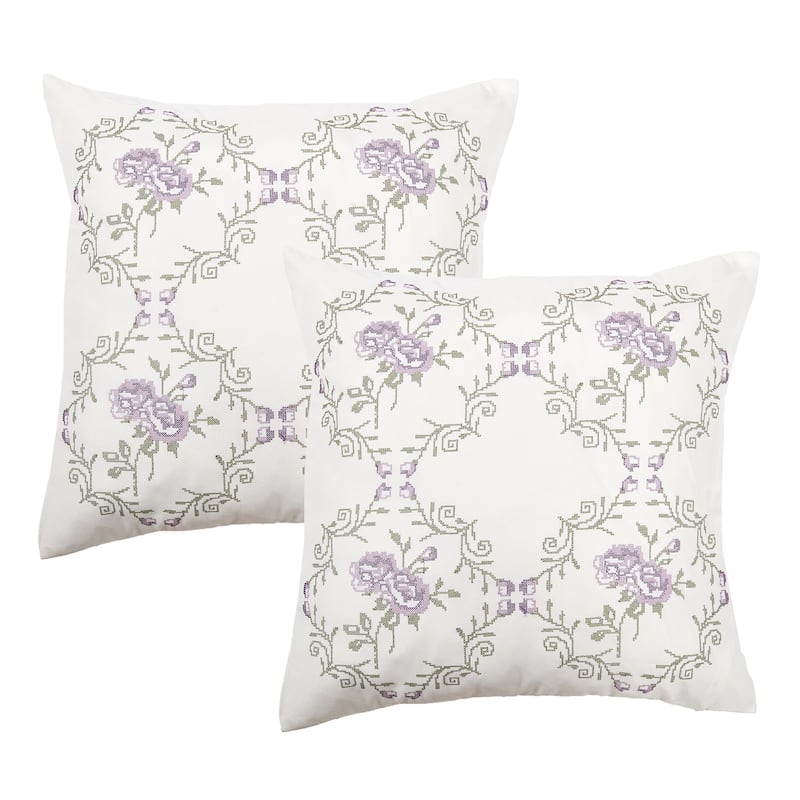 Canvas Pillow Shells with Rose Embellishments (Set of 2), NO INSERT