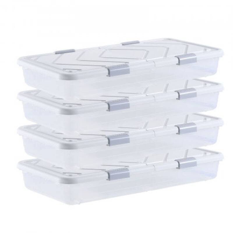 Set of 4 Under Bed Storage Organizer with Wheels 42L Large Capacity Container for Clothes and Shoes - 31.7 x 15.6 x 6.9 inch