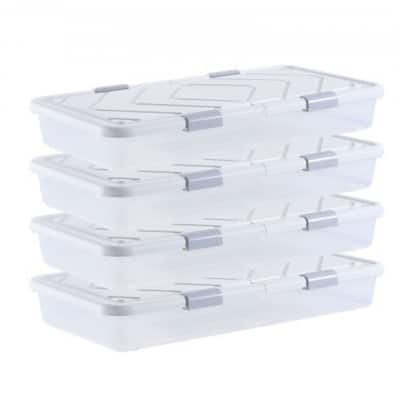 Set of 4 Under Bed Storage Organizer with Wheels 42L Large Capacity Container for Clothes and Shoes - 31.7 x 15.6 x 6.9 inch