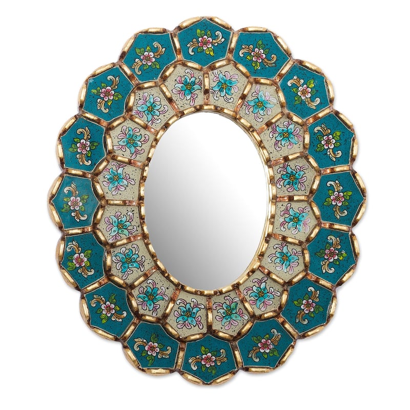Novica Handmade Colonial Arrangements Reverse-Painted Glass Wall Mirror